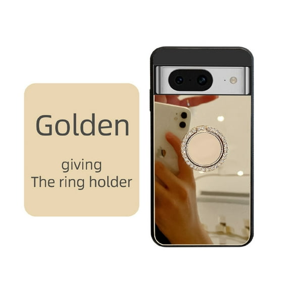 TECH CIRCLE Case For Google Pixel 8,Fashionable Luxury Makeup Mirror Phone Cover Stylish Shockproof Lightweight Case With 360 ° Bling Diamond Ring Kickstand Case for Google Pixel 8 - Gold