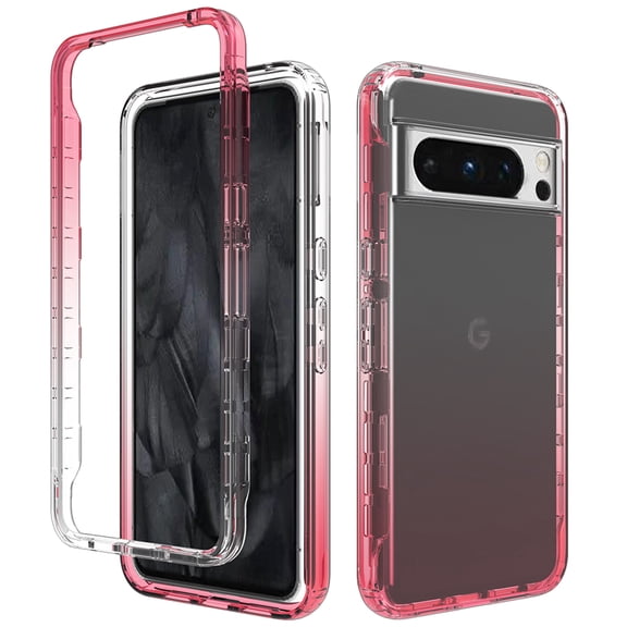 TECH CIRCLE Case for Google Pixel 8 Pro,Gradient Clear Dual Layer Hybrid 2-In-1 Transparent Anti-Scratch Shockproof Protective Lightweight Slim Fit Phone Case for Google Pixel 8 Pro 6.7 inch 2023,Red
