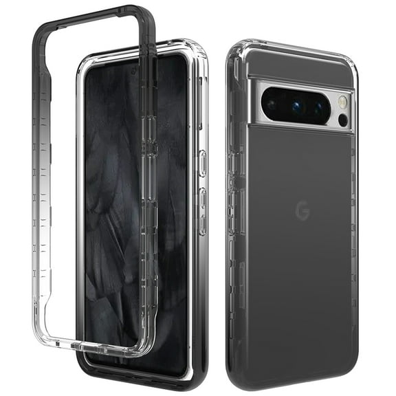 TECH CIRCLE Case for Google Pixel 8 Pro,Gradient Clear Dual Layer Hybrid 2-In-1 Transparent Anti-Scratch Shockproof Protective Lightweight Slim Fit Phone Case for Google Pixel 8 Pro 6.7 inch 2023Black