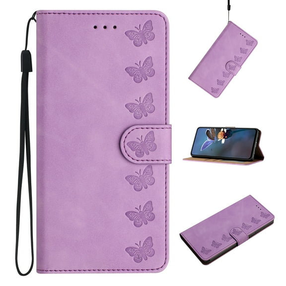 TECH CIRCLE Case for Google Pixel 8 Pro Wallet Case,Butterflies Pattern PU Leather Strap Flip Protective Phone Cover with Card Slots Holder Kickstand Magnetic Clasp Cover for Google Pixel 8 Pro,Purple