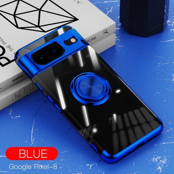TECH CIRCLE Case for Google Pixel 8,Ultra Slim Transparent Phone Cover Thin Fit Lightweight Shockproof Clear Case With 360° Ring Kickstand Magnetic Car Mount For Google Pixel 8 6.2" 2023,Blue