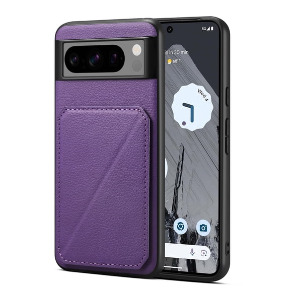 TECH CIRCLE Case for Google Pixel 8A (6.1-inches) 2023 Release Cell Phone - Premium Faux Leather/Silicone Back Cover Phone Case [Built-in Viewing Stand/Card Holder] Lightweigt Thin Cover Shell, Purple