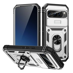 TECH CIRCLE Case for Google Pixel 9 Pro, Pixel 9 Case 6.3" 2024, Plastic Shell Durable TPU Phone Case with Rotated Magnetic Ring Kickstand & Slide Camera Cover, Shockproof Protective Cover, White