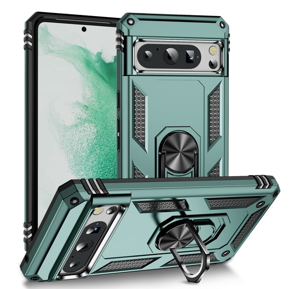 TECH CIRCLE for Google Pixel 9 Pro XL (6.8") Case with Built-in Rotating Ring Kickstand, Compatible with Magnetic Car Mount, Dual-Layer Protective Rugged Shockproof Phone Cover, Darkgreen