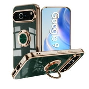 TECH CIRCLE Case for Google Pixel 9A (6.3", 2025) - Shiny Plating Cute Slim Case with Rotating Finger Ring Kickstand, Du