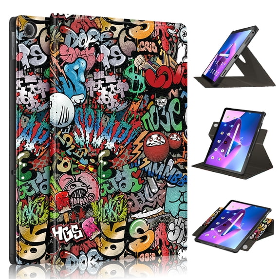 TECH CIRCLE Case for Lenovo Tab M10 Plus (10.6") Tablet (3rd Generation) 2022 Release - 360 Degree Rotating Adjustable Stand Angles Lightweight Flip Smart Case with Auto Sleep Wake Function (Graffiti)