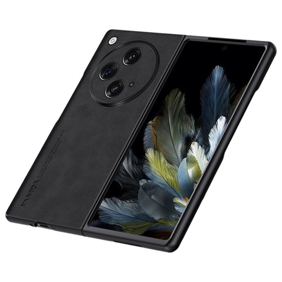TECH CIRCLE Case for One Plus Open 2023, Luxury PU Leather Lens Protection Metal Hidden Bracket Slim Lightweight Shockproof Anti-fall Bumper Drop Resistant Shell for One Plus Open 7.82" - Black