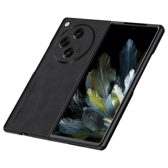 TECH CIRCLE Case for One Plus Open 2023, Luxury PU Leather Lens Protection Metal Hidden Bracket Slim Lightweight Shockproof Anti-fall Bumper Drop Resistant Shell for One Plus Open 7.82" - Black