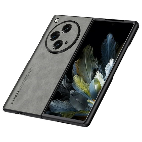 TECH CIRCLE Case for One Plus Open 2023, Luxury PU Leather Lens Protection Metal Hidden Bracket Slim Lightweight Shockproof Anti-fall Bumper Drop Resistant Shell for One Plus Open 7.82" - Gray