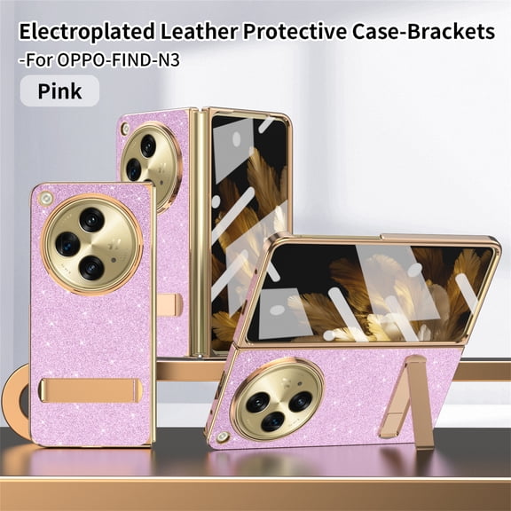 TECH CIRCLE Case for One Plus Open/Oppo Find N3 2023, Luxury Glitter Stylish Rugged PC Plating Bumper Foldable Bracket Slim Fit Shockproof Anti-drop Shell for Girls Women Stand Bumper Cover, Pink