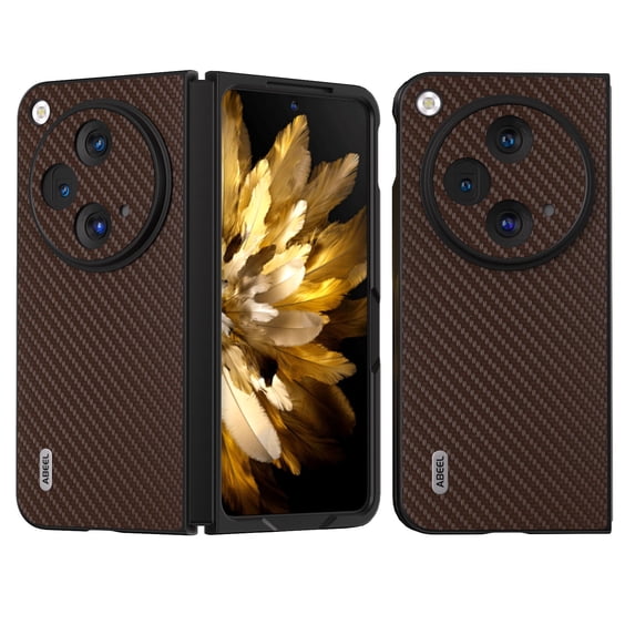 TECH CIRCLE Case for One Plus Open,Oppo Find N3 Case 2023, Carbon Fibre Cover Classic Fashion Ultra Slim Lightweight Shockproof Anti-drop Camera Lens Protection Anti-scratch Phone Case,Coffee