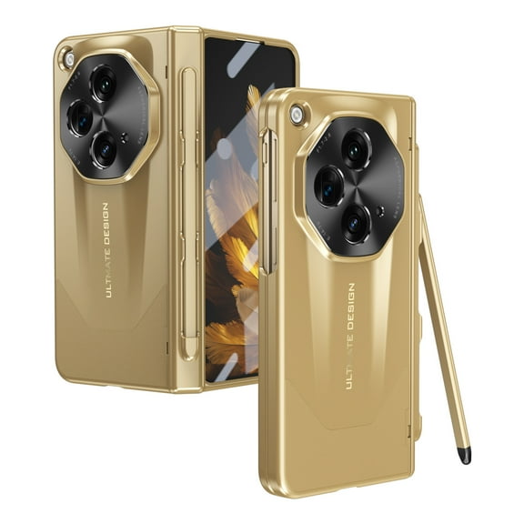 TECH CIRCLE Case for OnePlus Open with Pen Holder,Full Body Shockproof Rugged Case with Built-in Screen Protector Stylus Pen Hinge Protection Camera Lens Protection Cover for OnePlus Open,Gold