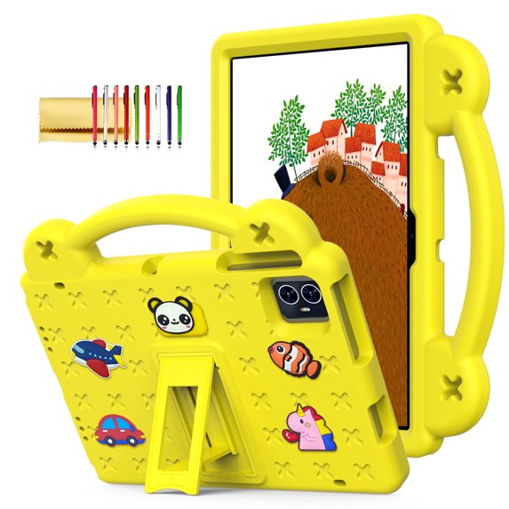 TECH CIRCLE Case for Onn 10.1" Tablet 2024 Gen 4, Cartoon Panda Shockproof Rugged Lightweight Convertible Stand Handles Kids Friendly Case for Onn 10.1 inch 4 Gen Tablet 2024 Model:100135925,Yellow
