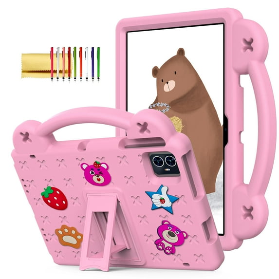 TECH CIRCLE Case for Onn 10.1" Tablet 2024 Gen 4, Strawberry Panda Shockproof Rugged Lightweight Convertible Stand Handles Kids Friendly Case for Onn 10.1 inch 4 Gen Tablet 2024 Model:100135925,Pink
