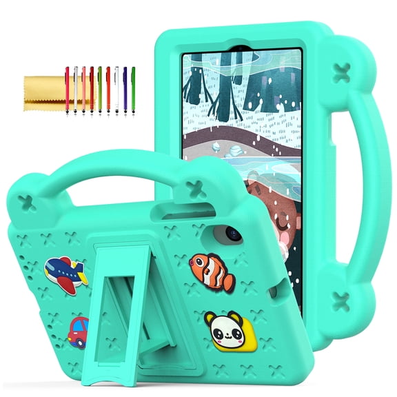 TECH CIRCLE Case for Onn 7" Tablet 2024 Gen 4, Cartoon Panda Shockproof Rugged Lightweight Convertible Stand Handles Kids Friendly Case for Onn 7 inch 4 Gen Tablet 2024 (Model:100135924),Mintgreen