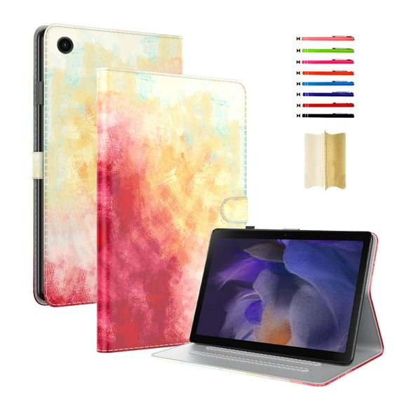 TECH CIRCLE Case with Pen Holder for Samsung Galaxy Tab A9 8.7" 2023, Watercolor Painting PU Leather Multi-Angle View Stand Card Slots Wallet Case for Galaxy Tab A9 8.7 inch 2023 SM-X110/X115, Red