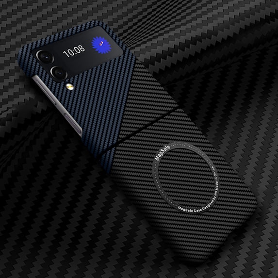 TECH CIRCLE Case for Samsung Galalxy Z Flip4,Shockproof PC Carbon Fiber Protective Slim Fit Phone Cover Compatible with Wireless Charging For Galaxy Z Flip 4, Black/Blue