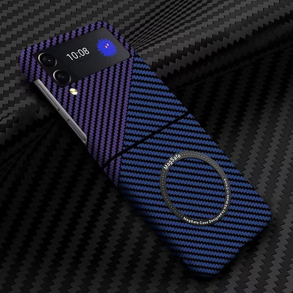 TECH CIRCLE Case for Samsung Galalxy Z Flip4,Shockproof PC Carbon Fiber Protective Slim Fit Phone Cover Compatible with Wireless Charging For Galaxy Z Flip 4, Blue/Purple