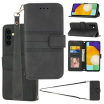 TECH CIRCLE Case for Samsung Galaxy A13 5G,Magnetic Leather Card Pocket Wallet Shockproof Case Rubber Kickstand Crossbody Strap Hybrid Rubber Cover,Black