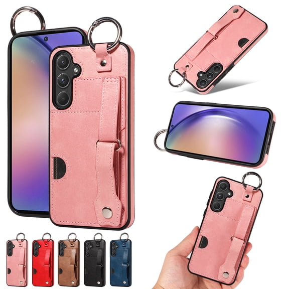 TECH CIRCLE Case for Samsung Galaxy A24 4G (6.5") 2023 - Lightweight Leather Phone Case with Stand & Card Holder & Buckle & Hand Strap, Protective Functional Cover, Pink