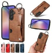 TECH CIRCLE Case for Samsung Galaxy A32 5G 6.5" 2021 - Lightweight Leather Phone Case with Stand & Card Holder & Buckle & Hand Strap, Protective Functional Cover, Brown