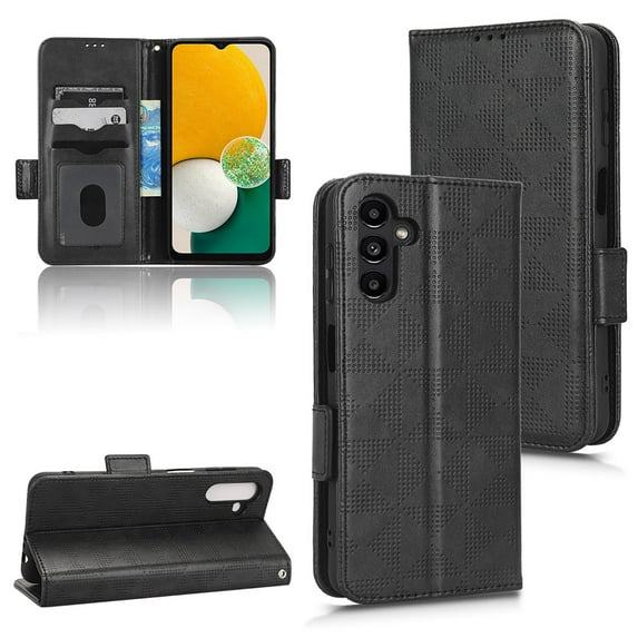 TECH CIRCLE Case For Samsung Galaxy A53 5G,Shockproof Embossed Triangle Pattern Design Magnetic Closure PU Leather Flip Holder Wallet Card Slots Cover with Wrist Strap.Black