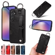 TECH CIRCLE Case for Samsung Galaxy A55 6.6" 2024 - Lightweight Leather Phone Case with Stand & Card Holder & Buckle & Hand Strap, Protective Functional Cover, Black