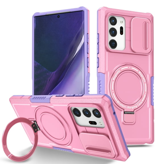 TECH CIRCLE Case for Samsung Galaxy Note 20 Ultra (6.9") - [Sliding Cover for Camera Protection] [Compatible with MagSafe] Shockproof Multifunctional Case with Hidden Kickstand/Phone Ring Holder,Pink