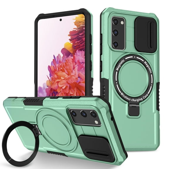 TECH CIRCLE Case for Samsung Galaxy S20 FE (6.5") - [Sliding Cover for Camera Protection] [Compatible with MagSafe] Shockproof Multifunctional Case with Hidden Kickstand/Phone Ring Holder,Light Green
