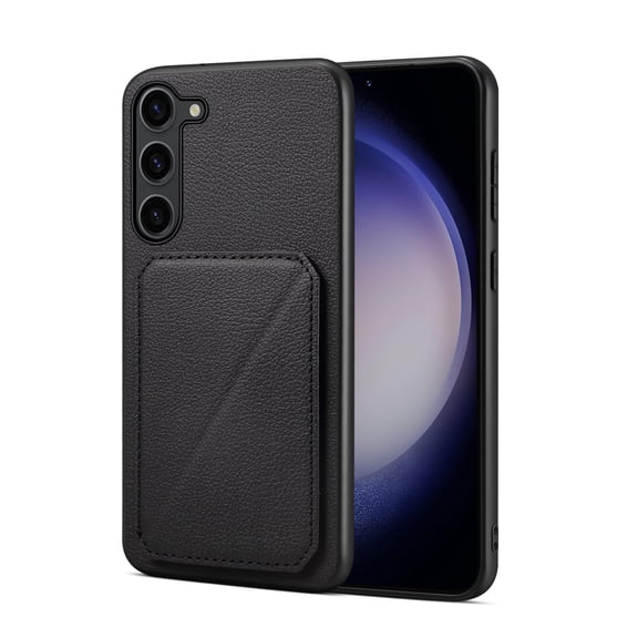 TECH CIRCLE Case for Samsung Galaxy S21 FE (6.4") 2021 Release Cell Phone - Premium Faux Leather/Silicone Back Cover Phone Case [Built-in Viewing Stand/Card Holder] Lightweigt Thin Cover Shell, Black