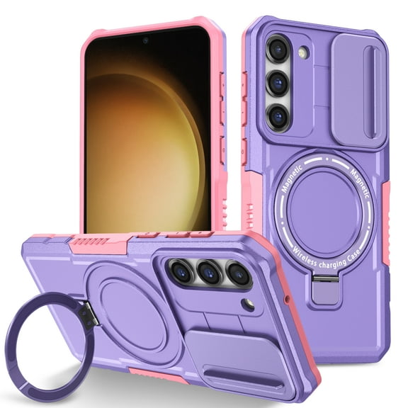 TECH CIRCLE Case for Samsung Galaxy S22 (6.1") - [Sliding Cover for Camera Protection] [Compatible with MagSafe] Shockproof Multifunctional Shell Case with Hidden Kickstand/Phone Ring Holder,Purple