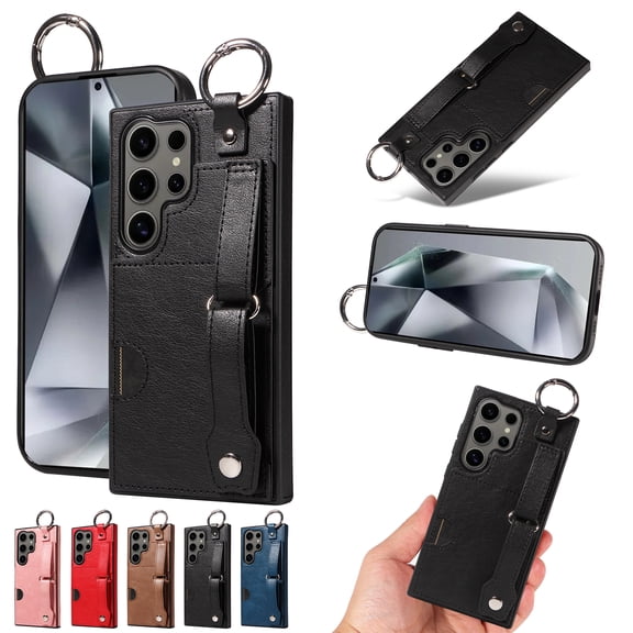 TECH CIRCLE Case for Samsung Galaxy S22 Plus (6.6") 2022 - Lightweight Leather Phone Case with Stand & Card Holder & Buckle & Hand Strap, Protective Functional Cover, Black