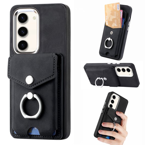 TECH CIRCLE Case for Samsung Galaxy S23+ 6.6", [Built-in 2 Micro-SIM Card Slots] Slim Soft Shockproof Protective Cover with Ring Holder Stand + Card Holder Pocket + Eject Pin Holder - Black