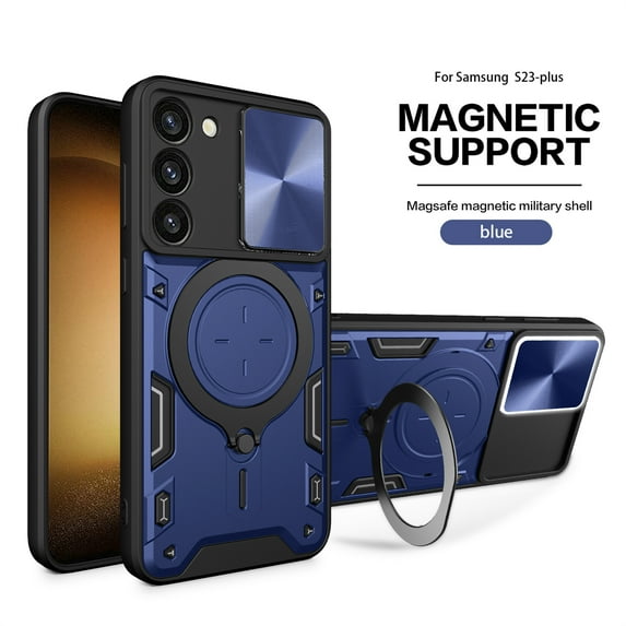TECH CIRCLE Case for Samsung Galaxy S23 Plus 5G 2023, Sliding Lens Protective Rugged Case with Rotating Stand Phone Ring Holder Lightweight Sturdy Shockproof Cover for Galaxy S23 Plus 2023,Blue