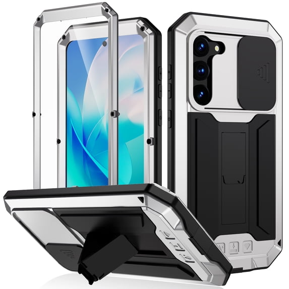 TECH CIRCLE Case for Samsung Galaxy S23 Plus 6.6 inch,Heavy Duty Military Grade Drop Proof Protection Cover with Screen Protector Kickstand Rugged Shockproof Bumper Slide Camera Protect Cover,Silver