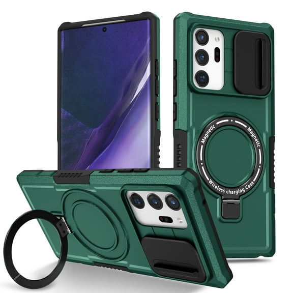 TECH CIRCLE for Samsung Galaxy S23 Ultra Case 6.8", [Sliding Cover for Camera Protection] [Compatible with MagSafe] Shockproof Multifunctional Shell Case with Kickstand/Phone Ring Holder,Dark Green
