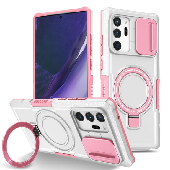 TECH CIRCLE for Samsung Galaxy S23 Ultra Case 6.8", [Sliding Cover for Camera Protection] [Compatible with MagSafe] Shockproof Multifunctional Shell Case with Kickstand/Phone Ring Holder,Pink White