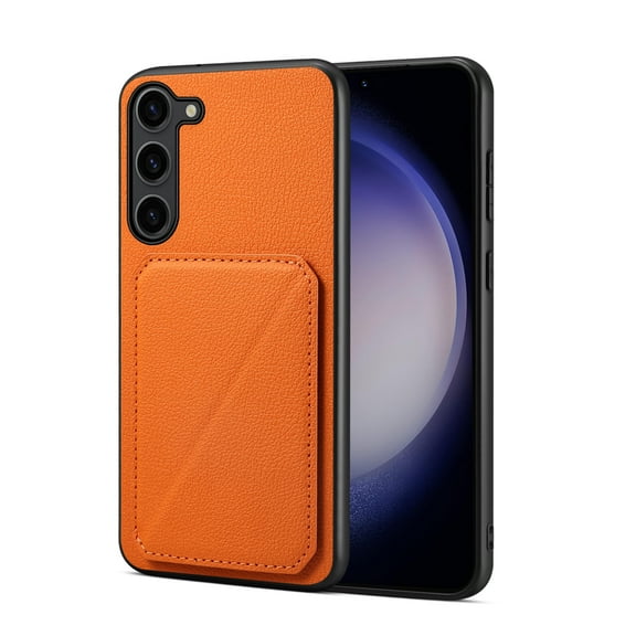 TECH CIRCLE Case for Samsung Galaxy S24 Ultra (6.8") 2023 Release Cell Phone - Premium Faux Leather/Silicone Back Cover Phone Case with [Viewing Stand/Card Holder] Lightweigt Thin Cover Shell, Orange
