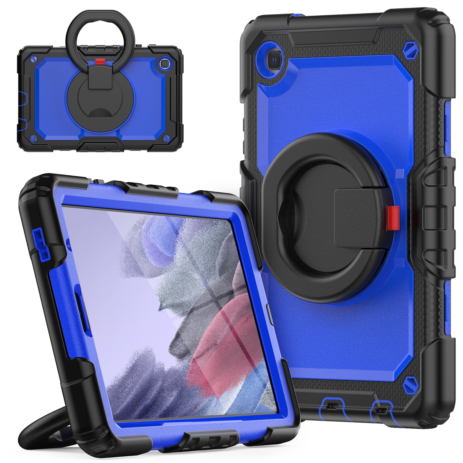 TECH CIRCLE Case for Samsung Galaxy Tab A7 Lite (8.7) Tablet (SM-T220)-  [Built with Screen Protector] Heavy Duty Protection Rugged Case with  Kickstand Portable Handle Drop Proof Cover, Black+Blue 