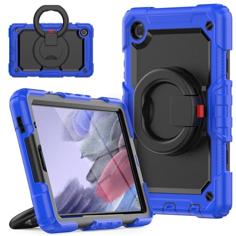 TECH CIRCLE Case for Samsung Galaxy Tab A7 Lite (8.7") Tablet (SM-T220)- [Built with Screen Protector] Heavy Duty Protection Rugged Case with Kickstand Portable Handle Drop Proof Cover, Blue+Black