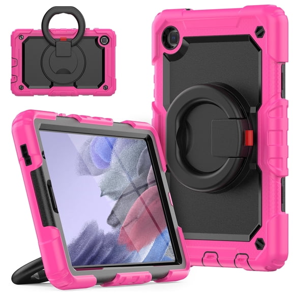 TECH CIRCLE Case for Samsung Galaxy Tab A7 Lite (8.7") Tablet (SM-T220)- [Built with Screen Protector] Heavy Duty Protection Rugged Case with Kickstand Portable Handle Drop Proof Cover, Rose+Black