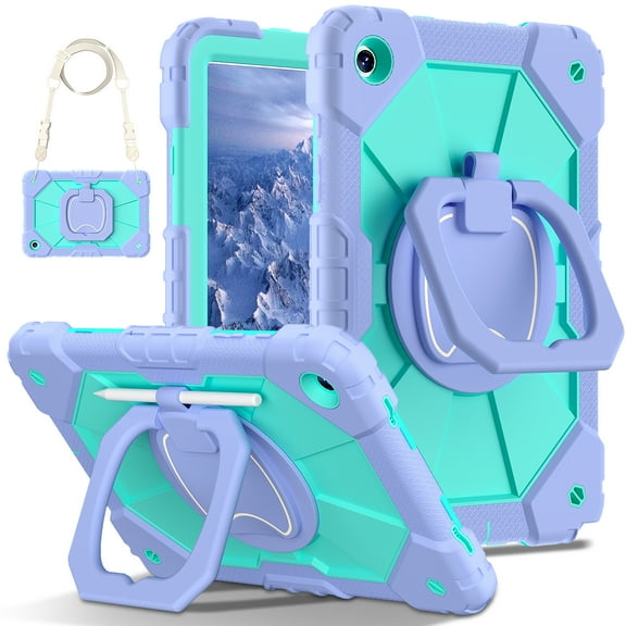 TECH CIRCLE Case for Samsung Galaxy Tab A9+ (2023) Tablet, Model SM-X210/X215/X216 Case - Heavy Duty Protection Shockproof Hard Case with Kickstand/Shoulder Strap Portable Handle Cover, Purple Mint