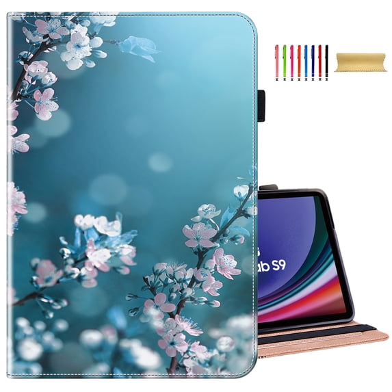 TECH CIRCLE Case for Samsung Galaxy Tab S6 10.5" 2019,PU Leather Stand Folio Case Pen Holder Elastic Band Protective Auto Wake/Sleep Wallet Case for Galaxy Tab S6 2019 SM-T860/T865/T867,Plum Blossom