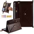 thumbnail image 1 of TECH CIRCLE Case for Samsung Galaxy Tab S9 FE Plus,Galaxy Tab S10+/S9+ Case 12.4",PU Leather Business Stand Protective Cover S Pen Holder Card Slots Shoulder Hand Strap Handbag Wallet Cover,Brown, 1 of 6