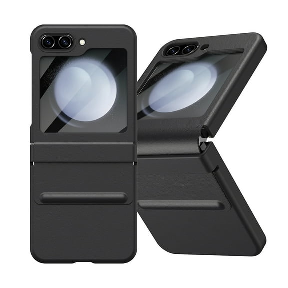 TECH CIRCLE Case for Samsung Galaxy Z Flip 5 with Hinge Protection,Full Body Cover Built-in Front Small Screen Protector Shockproof PU Leather Non-slip PC Bumper Slim Thin Galaxy Z Flip 5 Case, Black