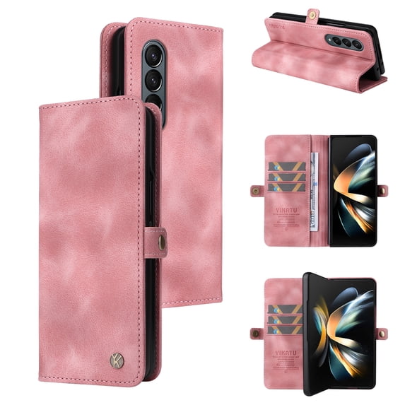 TECH CIRCLE Case for Samsung Galaxy Z Fold 3 5G, Case with Card Holder Slots Shockproof PU Leather Wallet Case RFID Blocking Stand Flip Folio Cover Compatible with Samsung Galaxy Z Fold 3 5G, Pink