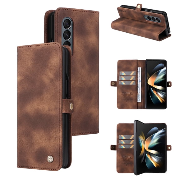 TECH CIRCLE Case for Samsung Galaxy Z Fold 3 5G, Case with Card Holder Slots Shockproof PU Leather Wallet Case RFID Blocking Stand Flip Folio Cover Compatible with Samsung Galaxy Z Fold 3 5G, Brown