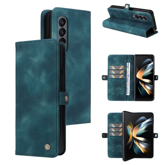 TECH CIRCLE Case for Samsung Galaxy Z Fold 3 5G, Case with Card Holder Slots Shockproof PU Leather Wallet Case RFID Blocking Stand Flip Folio Cover Compatible with Samsung Galaxy Z Fold 3 5G, Blue
