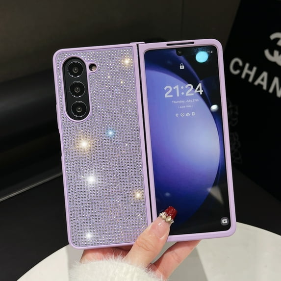 TECH CIRCLE Case for Samsung Galaxy Z Fold 5 5G Phone Case for Women Girls, Slim Ultra Thin Matte Back Shockproof Protective Crystal Bling Cover for Samsung Z Fold 5 5G 7.6" 2023,Purple