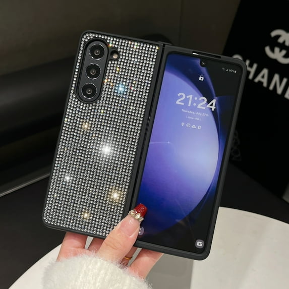 TECH CIRCLE Case for Samsung Galaxy Z Fold 5 5G Phone Case for Women Girls, Slim Ultra Thin Matte Back Shockproof Protective Crystal Bling Cover for Samsung Z Fold 5 5G 7.6" 2023,Black